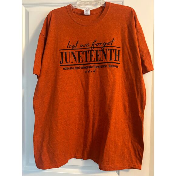 GUC Gildan Orange JuneTeenth Short Sleeve Tee Shirt Lawrence, KS 2019 Size 2XL - Picture 1 of 5